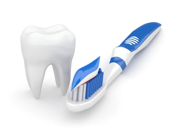 Zahn und Zahnbürste. 3d — Stockfoto