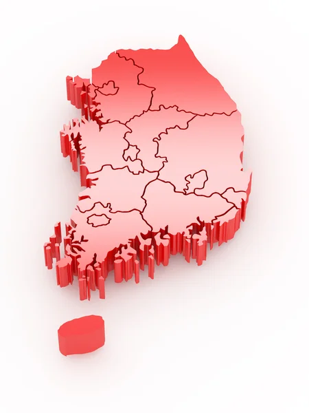 Trojrozměrná Mapa Jižní Koreje. — Stock fotografie