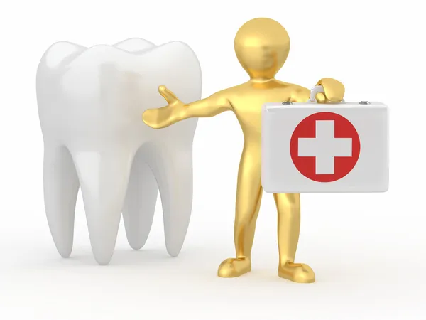 Stomatologové. zub a muži s lékárničky — Stock fotografie