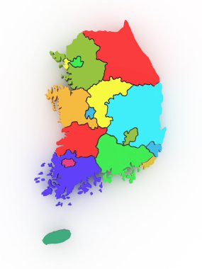 Three-dimensional map of Southern Korea. clipart