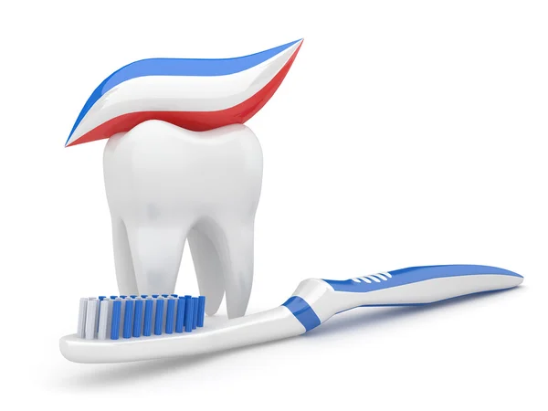 Diş ve diş fırçası. 3D — Stok fotoğraf