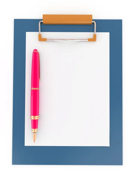 クリップボードにペンを。紙の空シート. — ストック写真