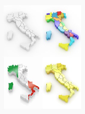 Three-dimensional map of Italy on white isolated background clipart