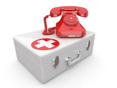 Helpline.Services. Phone on medical kit clipart