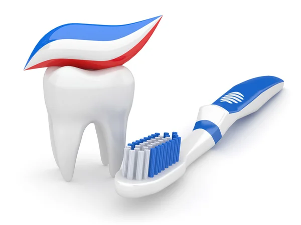 Zębów i szczoteczkę do zębów. 3D — Zdjęcie stockowe
