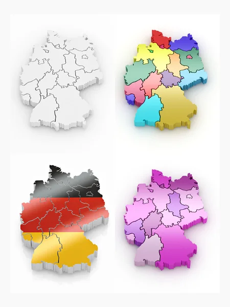 Driedimensionale kaart van Duitsland op witte geïsoleerde achtergrond — Stockfoto