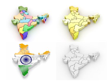 Three-dimensional map of India clipart