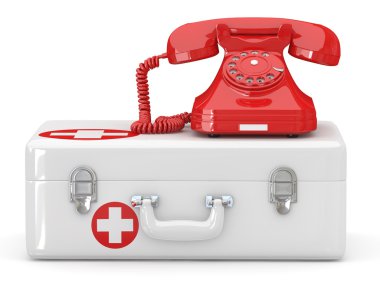 Helpline.Services. Phone on medical kit clipart