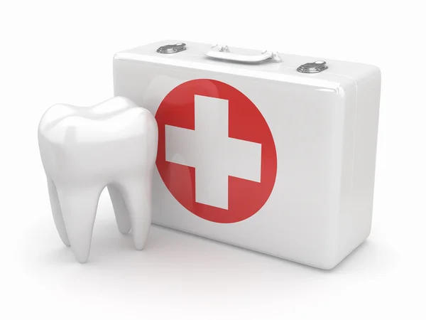 Στοματολογία. δόντι και ιατρικό κιβώτιο. — Φωτογραφία Αρχείου