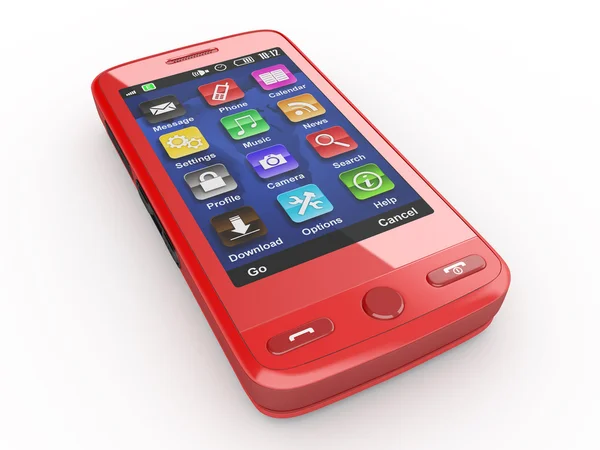 Červený mobilní telefon. 3D — Stock fotografie