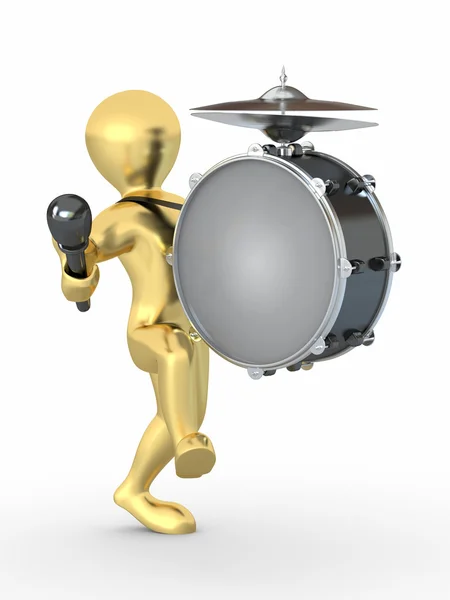 Человек с барабаном и барабанной палочкой. 3d — стоковое фото