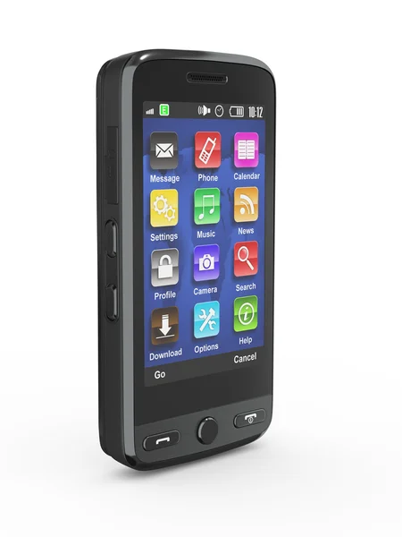 Чорний мобільний телефон. тривимірний — стокове фото