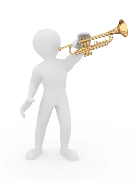 Hombre con trompeta. 3d —  Fotos de Stock