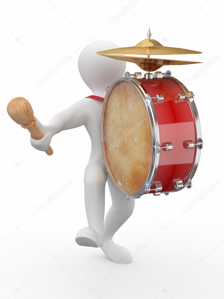 Man with drum and drumstick. 3d