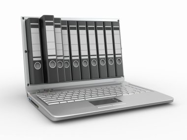 Archive. Laptop with folders instead of the screen clipart