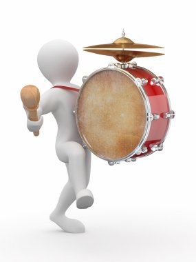 Man with drum and drumstick. 3d clipart