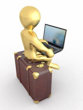 Man with laptop on the luggage clipart