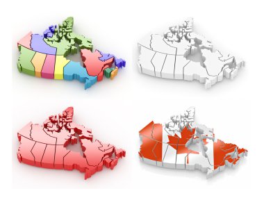 Three-dimensional map of Canada on white isolated background clipart