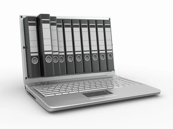 Archief. laptop met mappen in plaats van het scherm — Stockfoto