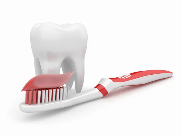 Δόντι και οδοντόβουρτσα. 3D — Φωτογραφία Αρχείου