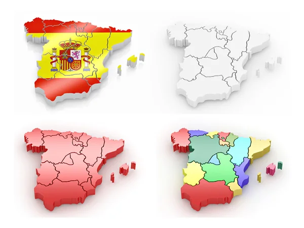 Driedimensionale kaart van Spanje op witte geïsoleerde achtergrond — Stockfoto