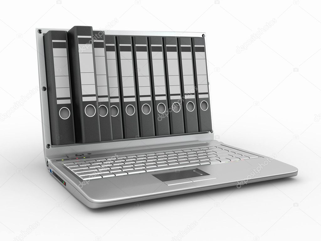 Archive. Laptop with folders instead of the screen