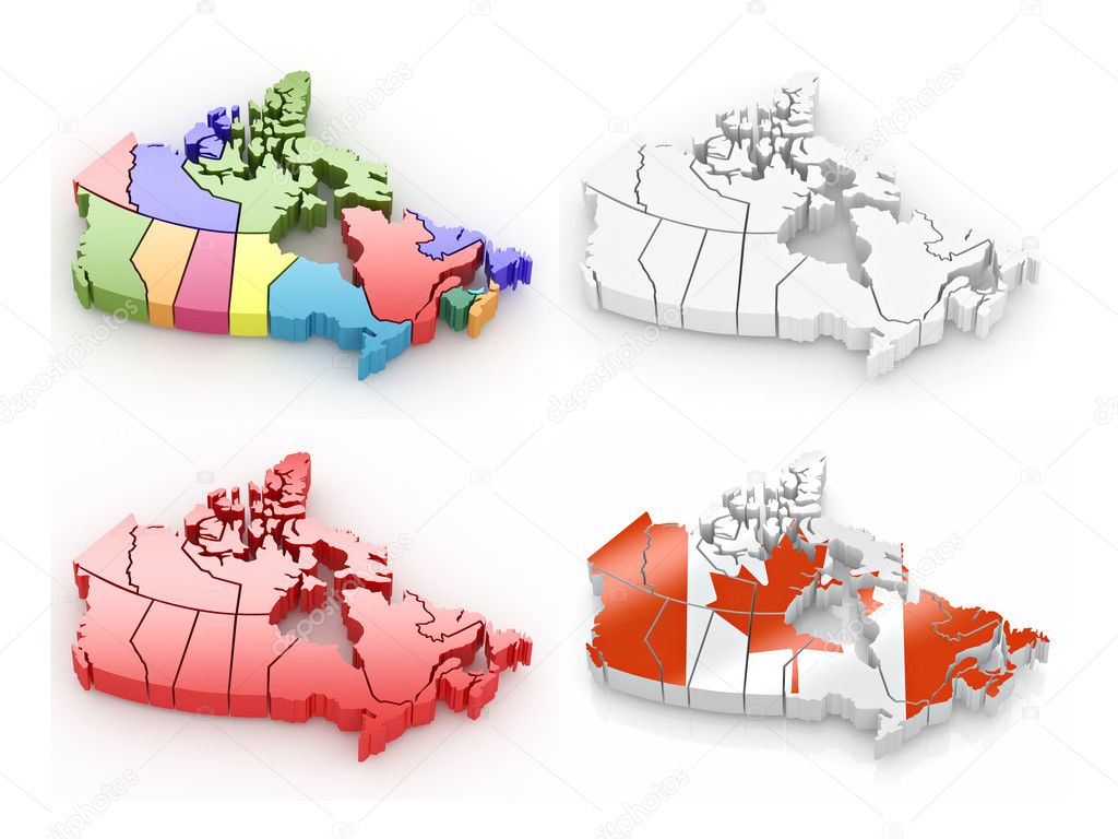 Three-dimensional map of Canada on white isolated background