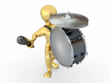 Man with drum and drumstick. 3d clipart