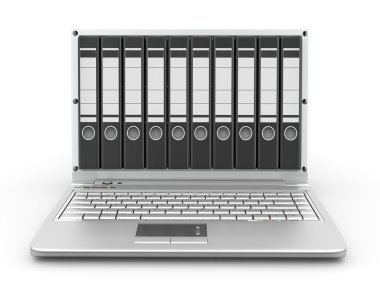 Archive. Laptop with folders instead of the screen clipart