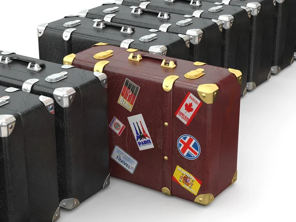 Zvolte cestování. mnoho kufry. 3D — Stock fotografie