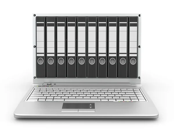 Arkiv. laptop med mappar i stället för skärmen — Stockfoto