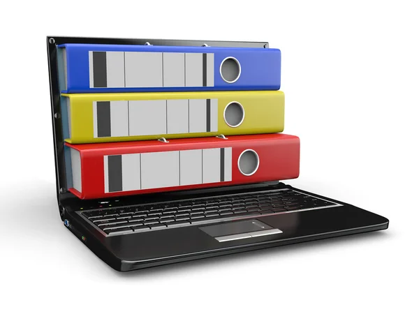 Archive. Laptop with folders instead of the screen — Stock Photo, Image