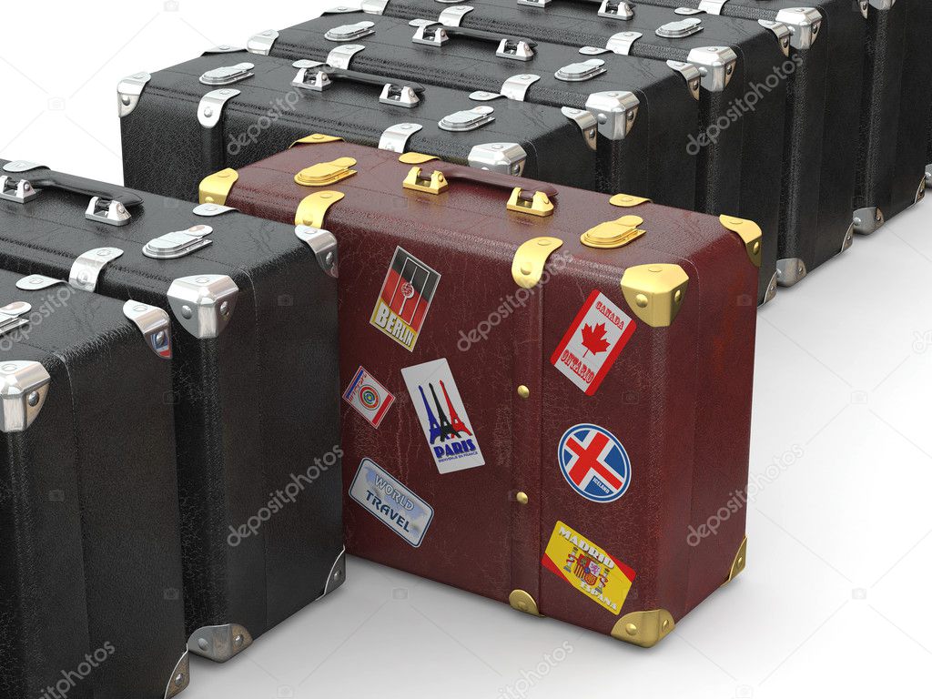 Choose travel. Many suitcases. 3d