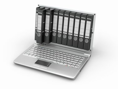 Archive. Laptop with folders instead of the screen clipart