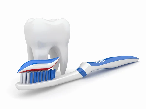 Δόντι και οδοντόβουρτσα. 3D — Φωτογραφία Αρχείου