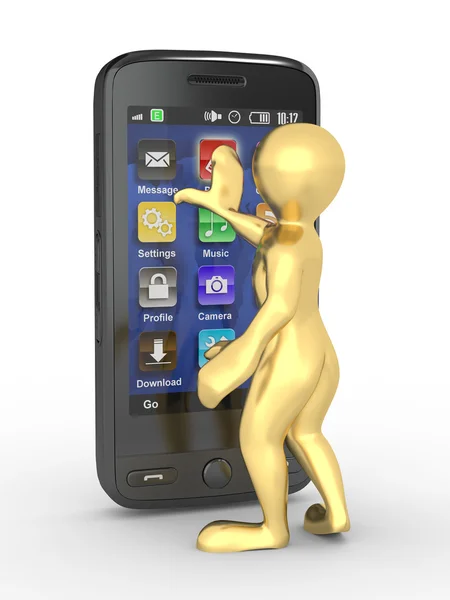 Férfiak, a mobil telefon. 3D — Stock Fotó