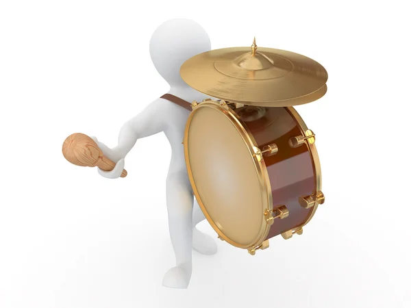 Man with drum and drumstick. 3d Royalty Free Stock Photos