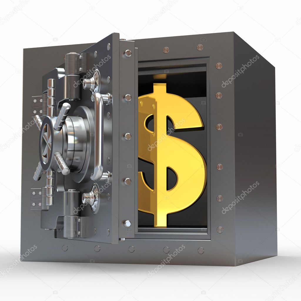 Dollar sign in vault. 3d