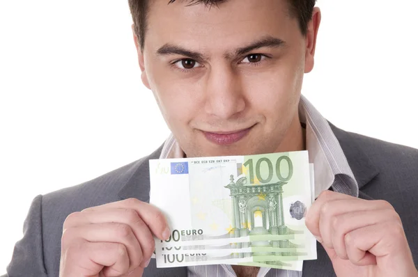 Rachunki za 100 euro w męskie ręce — Zdjęcie stockowe