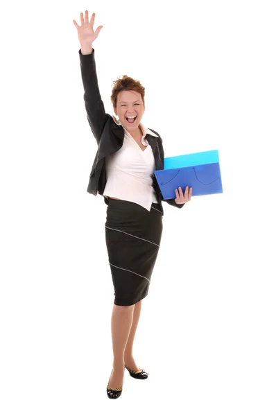 Happy business woman with reports — Stock Photo, Image