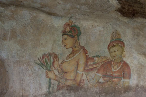 Starobylé slavné fresky v sigirya, Srí lanka — Stock fotografie