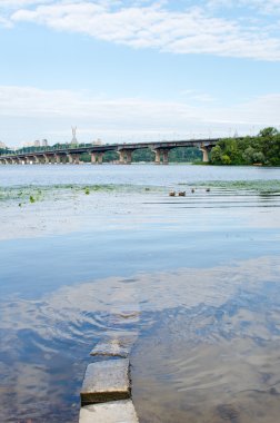 Ukraine, Kiev, Paton bridge over Dnipro river clipart