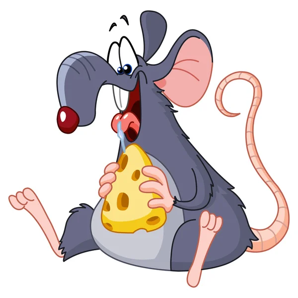 Rata comiendo queso — Vector de stock