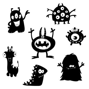 Cute monsters silhouettes clipart