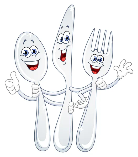 Spoon knife and fork cartoon — Stock Vector