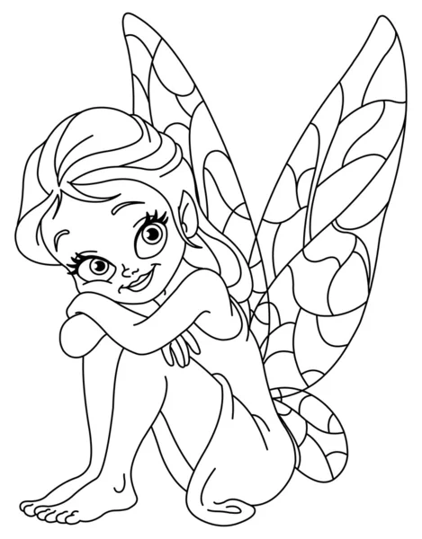 Outlined adorable fairy — Stock Vector