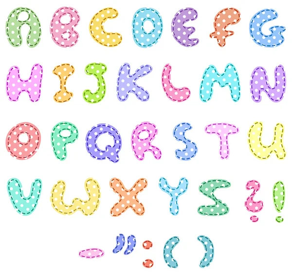 Polka dot alfabetet med stygn — Stock vektor