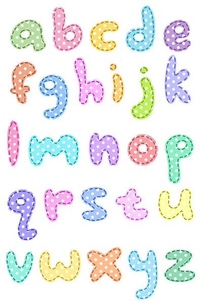 Polka dot onderkast alfabet met steken — Stockvector