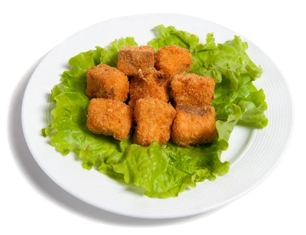 stock image Battered salmon on a plate