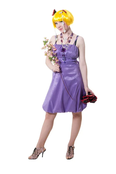 Beautiful girl in violet dress — Stock Photo, Image